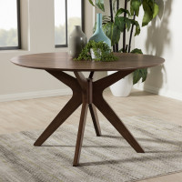 Baxton Studio Monte-Walnut-Round-DT Monte Mid-Century Modern Walnut Wood 47-Inch Round Dining Table